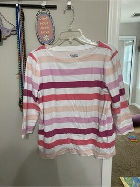 LIKE NEW Croft & Barrow Pink and White Striped 3/4 Tee size L